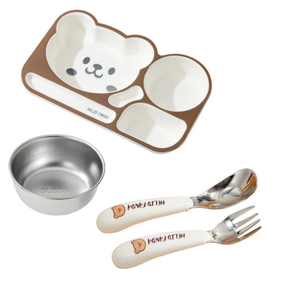 WORTHBUY Cartoon Plastic Divided Dinning Plate With Bowl Durable Bento Lunch Box For Kids Microwave Heatable Reusable Food Plate Good Vibrations