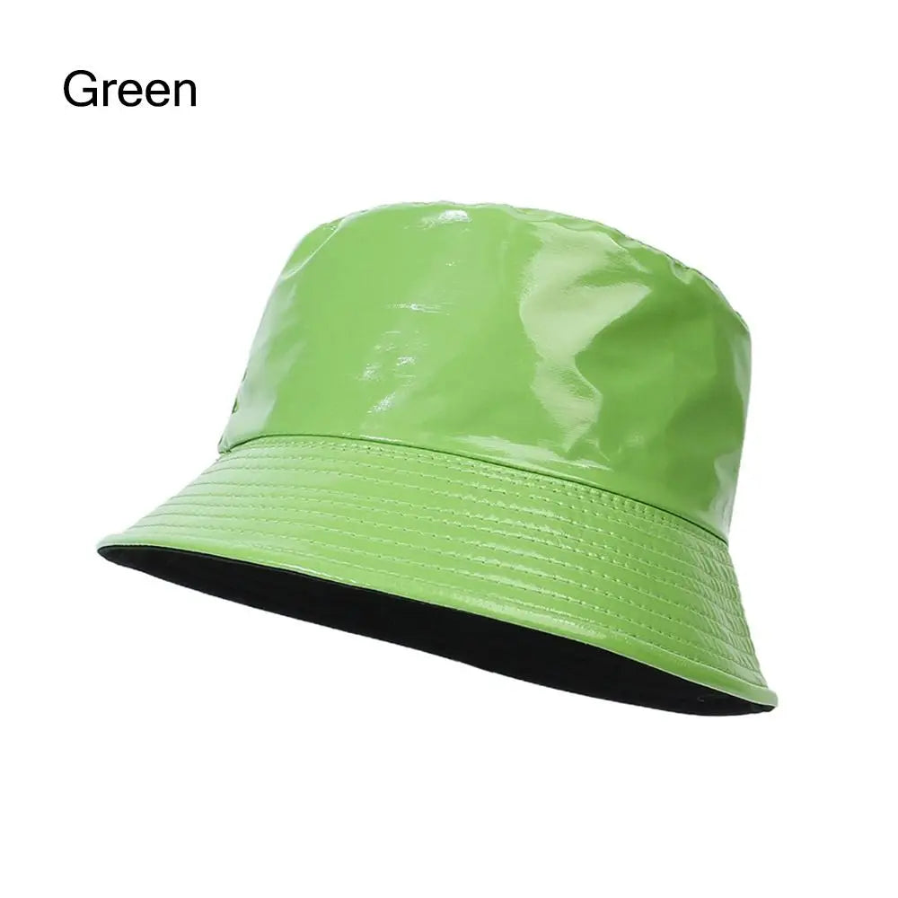 Faux Leather Bucket Hat Women Reversible PU Leather Sun Hat Fashion Autumn Waterproof Fisherman Hat Reversible Sun Bucket Hat Good Vibrations
