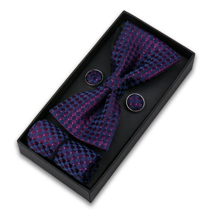 Bowtie For Men Set Gift Box Business Gift Fashion Bow Tie Pocket Square Cufflinks Set Bowtie 3pcs For Wedding Hanky Cravata Neck