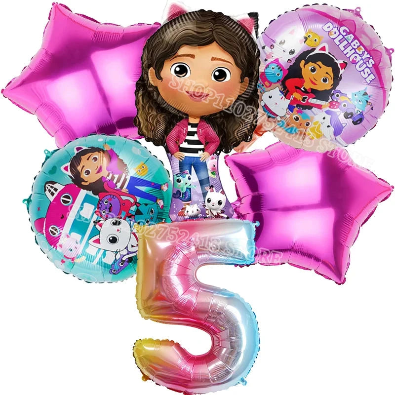 Gabby Dollhouse Birthday Party Supplies Kids Disposable Tableware Backdrop Cake Decoration Girl Baby Shower Numbers Balloon Gift Good Vibrations