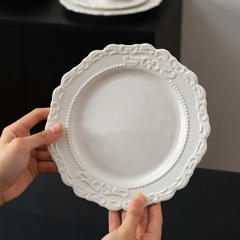 Ceramic Relief Dinner Dishes Household French New Underglazed Colour White Vintage Kitchen Tableware Exquisite Aesthetic Plate Good Vibrations