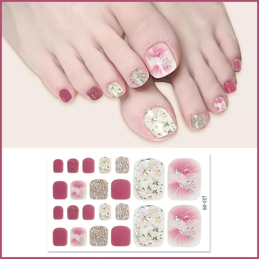Nail Polish Film Toenail Stickers Solid Color Glitter Toe Nail Art Sticker DIY Waterproof Adhesive Nail Wraps Decals Decors Good Vibrations