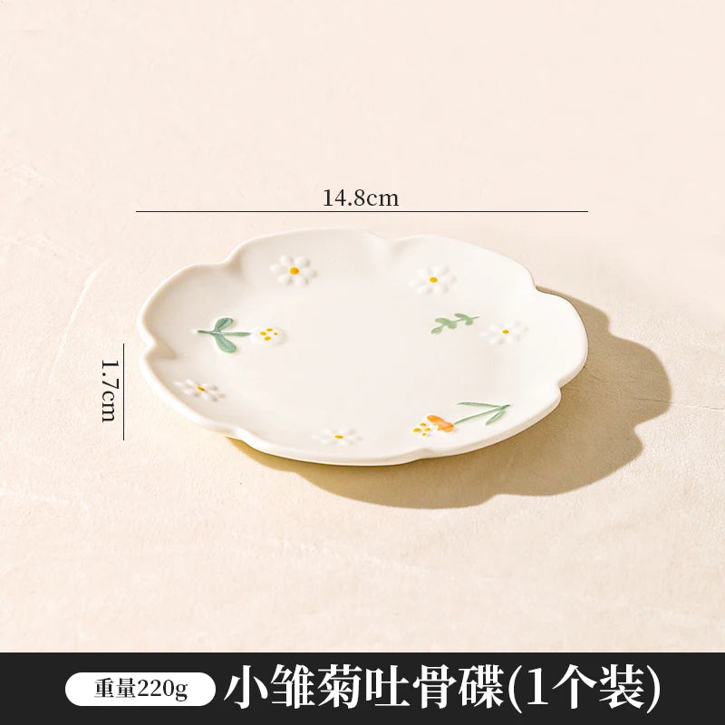 YWDL 6inch Flower Ceramic Dinner Plate Kitchen Relief Frosted Plate For Pasta, Bread, Dessert Restaurant Tableware Dish Good Vibrations