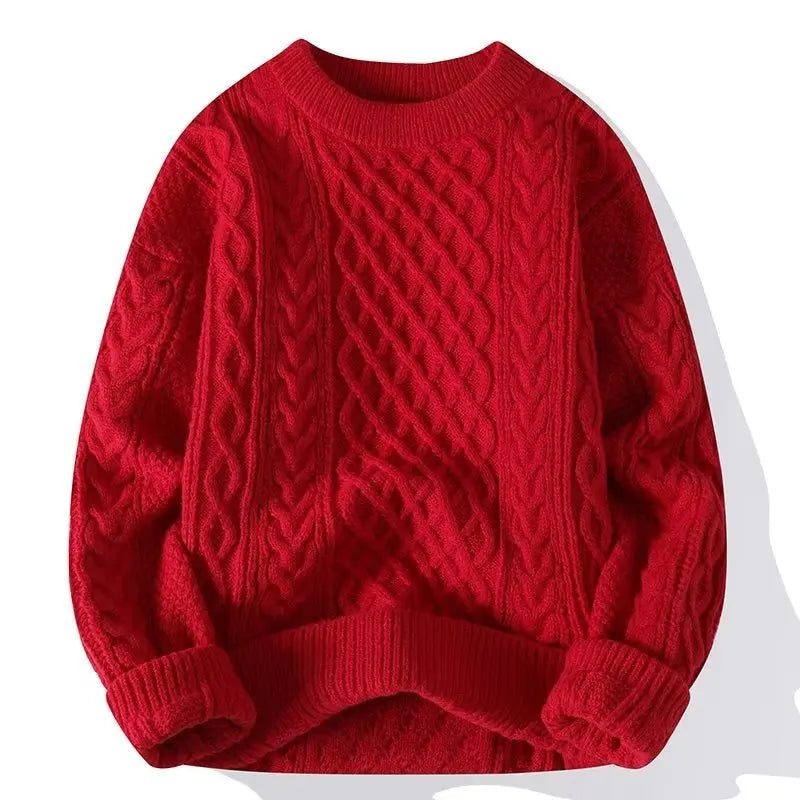 Thickening Winter Men's Round Neck Thickened Sweater Knitted Pullover Solid Color Long Sleeved Casual Daily Warm Coat Good Vibrations