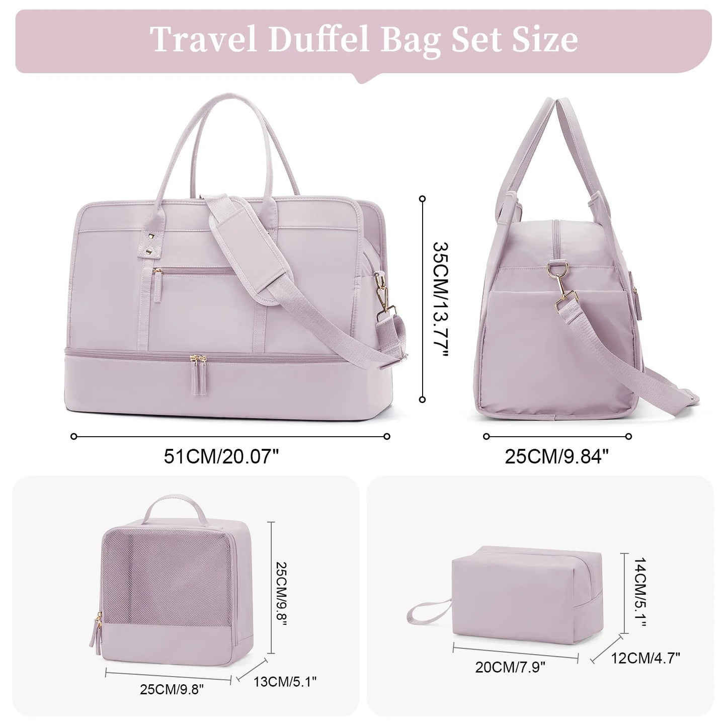 Luggage Travel Bags with a Clothes Bag and Toiletry Bag Large Capacity Daily Commuter Shoulder Bag Woman Tote Bags Handbag Woman Good Vibrations