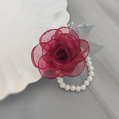 Girls Bridesmaid Wrist Flowers Pearl Ribbon Rose Bracelet for Wedding Prom Party Bride to Be Bridesmaid Gift Wedding Accessories Good Vibrations