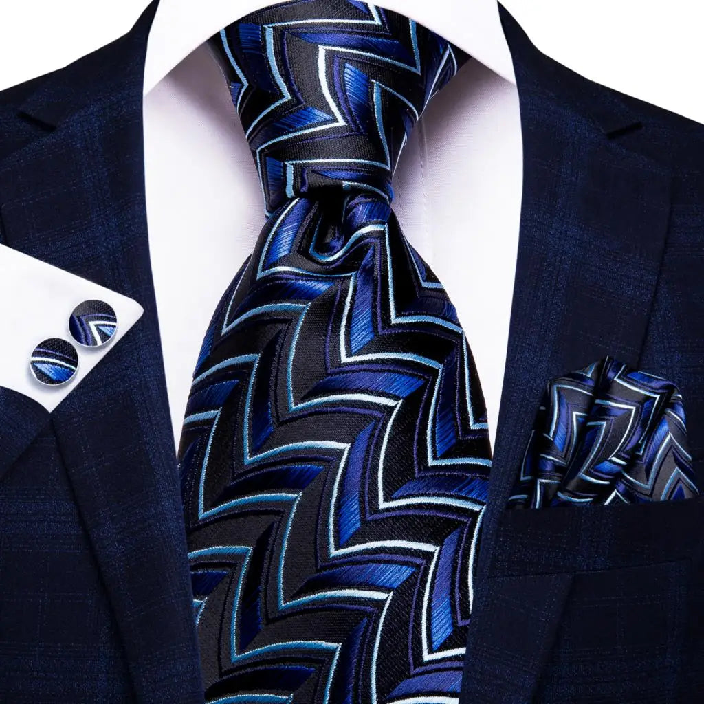 Hi-Tie Blue Business Solid 100% Silk Men's Tie NeckTie 8.5cm Ties for Men Formal Luxury Wedding High Quality Gravata Good Vibrations