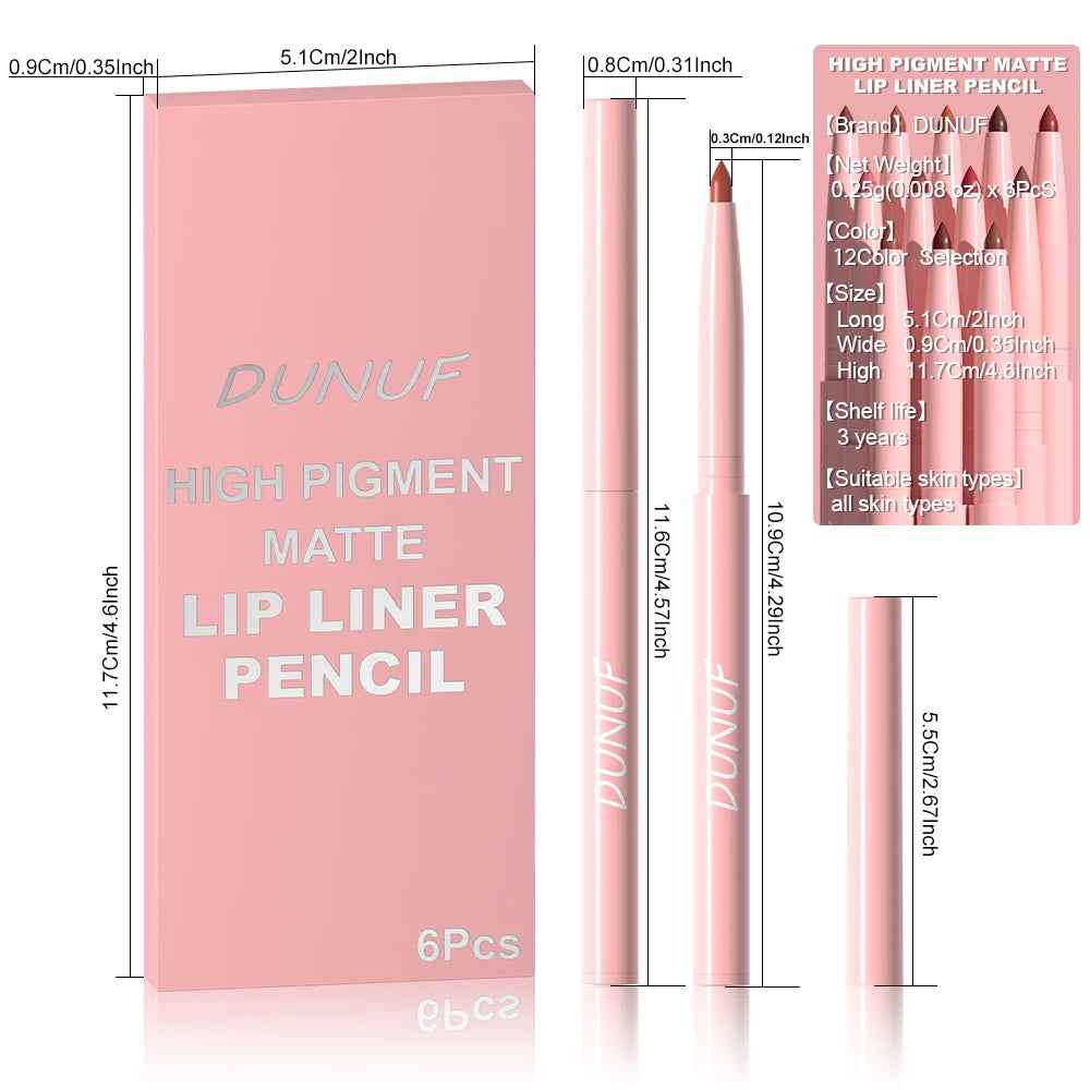 6pcs Lip Liner Pen Set Long-Lasting, Waterproof Sweatproof, Easy Coloring Non-fading Color Rendering Lip Gloss Set Beauty Makeup Good Vibrations