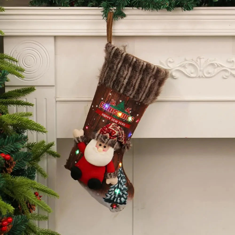 Christmas Stocking With Colorful Lights 18.11 Inches Cartoon Christmas Stocking Tree Ornaments Decoeative Stocking Pendants Good Vibrations