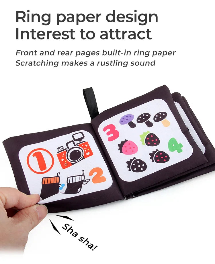 4 Pages Enlightenment Early Learning Books Children Black and White Cloth Book for Kids Montessori Educational Toys Good Vibrations