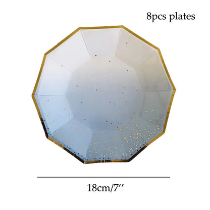 Pink Party Plates Rainbow Gold Dot Dinner Plates/cups/straws/Napkin Dishes Party Birthday Wedding Party Event Tableware Decorate Good Vibrations