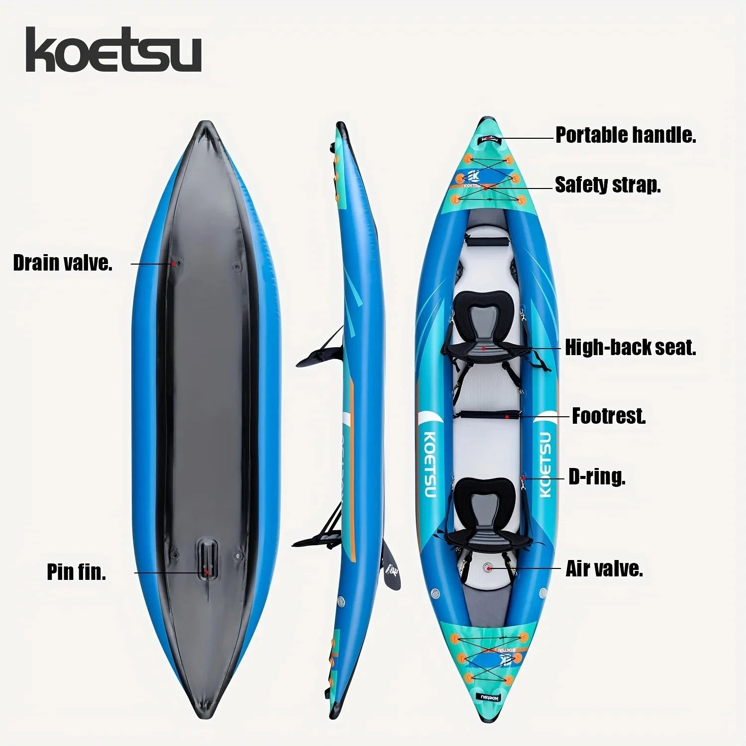 KOETSU P03 brushed inflatable kayak single and double inflatable boat,suitable for water outdoor activities, sports, fishing Good Vibrations