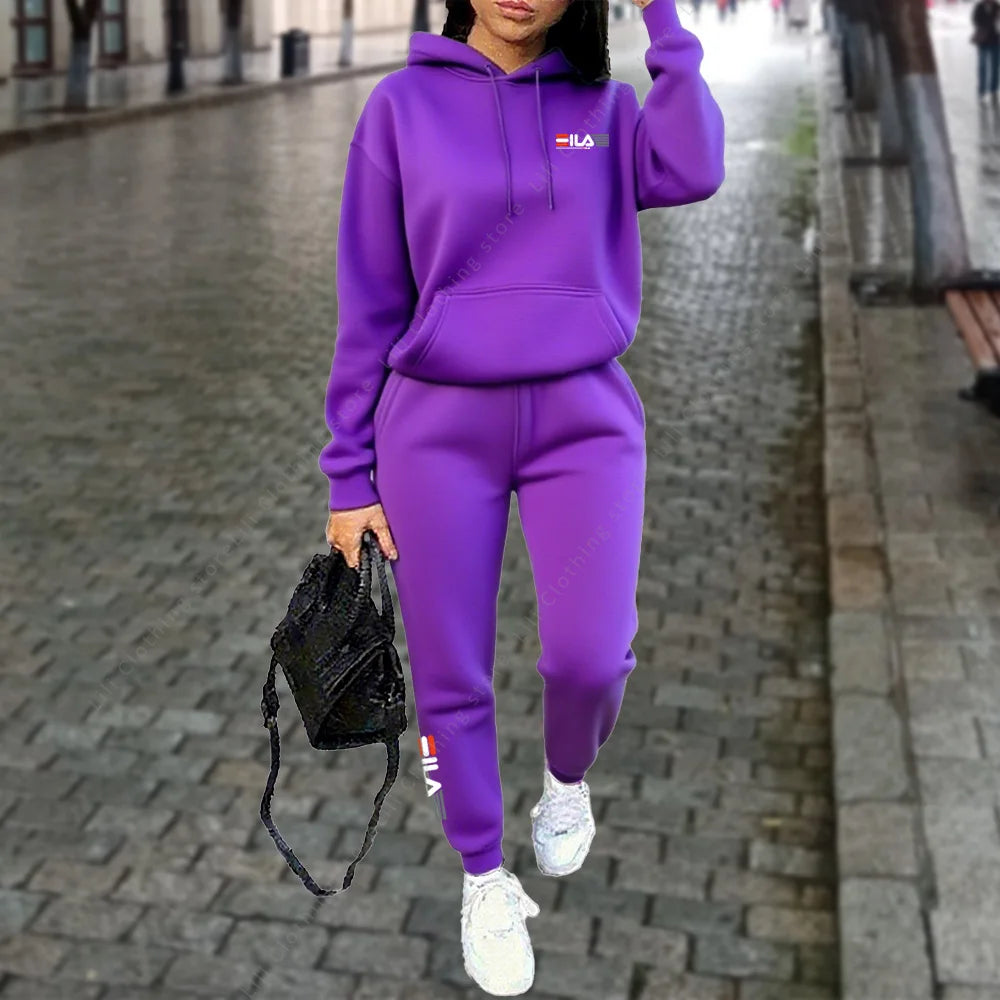 Women's Tracksuit Hoodies Trousers 2PCS Suit Winter Sports Jogging Outfits Fashion Street Designer Clothes for Women Pants Set Good Vibrations