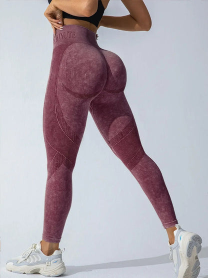 Women Seamless Gym High Waist Yoga Pants Hip Lifting Outdoor Sports Tight Waist Letter Sand Washed Pants Exercise Yoga Leggings Good Vibrations
