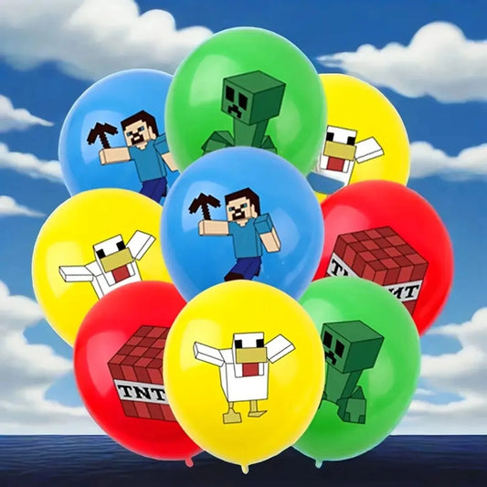 Blocky Game Birthday Party Decoration Set Pixel War Banner Balloons and Tablecloth Combination Birthday Party Festival Supplies Good Vibrations