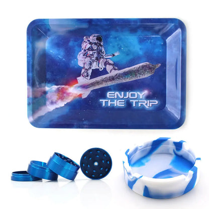 18cmx12.5cm Herb Tobacco Rolling Tray Set Silicone Ashtray Ash Tray 40mm Metal Herbal Grinder Kit Smoking Accessories Good Vibrations Adult Super Store
