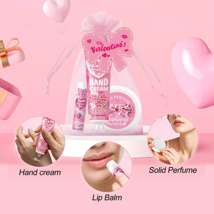 Gift sets 20PCS/box bulk thank you gifts assembly distribution lip balm hand cream perfume pink gift bag and bow card Good Vibrations
