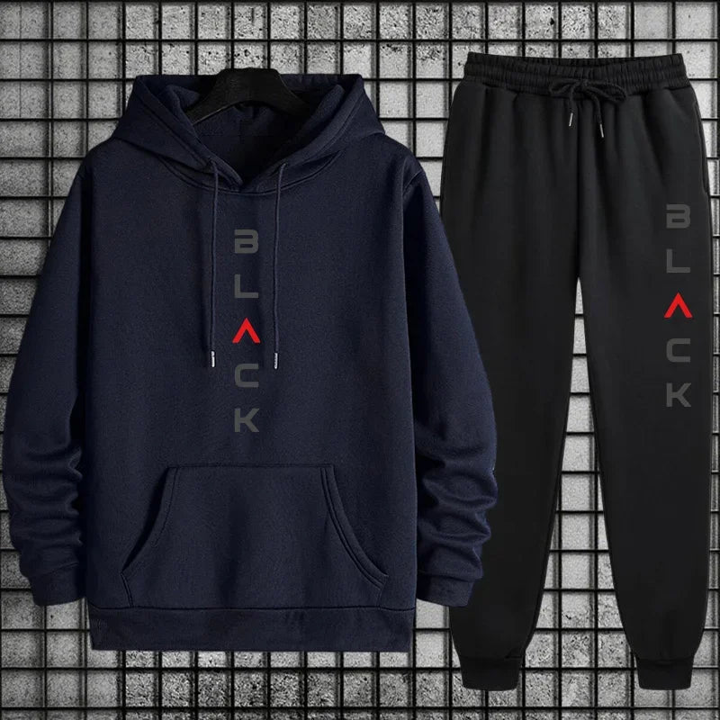 2026 New Arrival Men's Tracksuit Black Letter Print Sweatshirt + Pants Urban Causal Fashion Sportswear Fall/winter Sports Suit Good Vibrations