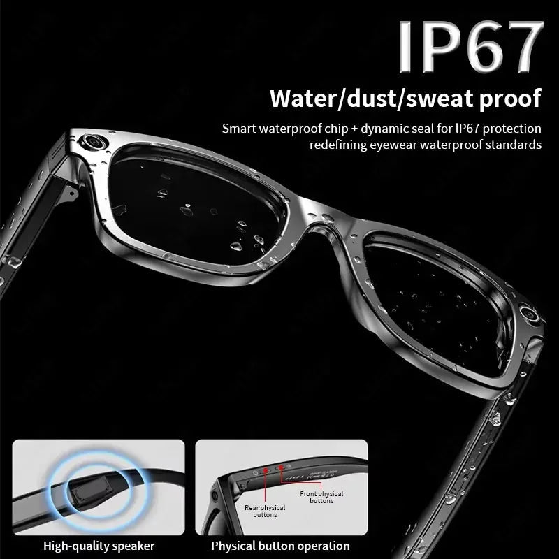 New AI Smart Glasses 800W Pixel Camera Bluetooth HD Call Voice Assistant Stereo Music Player Translate 6K Photochromic Glasses Good Vibrations
