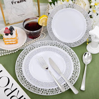 175Pcs Silver Dinnerware Sets, Lude:25 Dinner Plates, 25 Dessert Plates, 25 Paper Napkins, 25 Cups, 75 Silver Silverware Set Good Vibrations