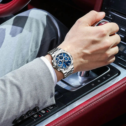 POEDAGAR Business Man Wristwatch Date Chronograph Waterproof Luminous Luxury Men Watch Stainless Steel Quartz Men's Watches Male Good Vibrations