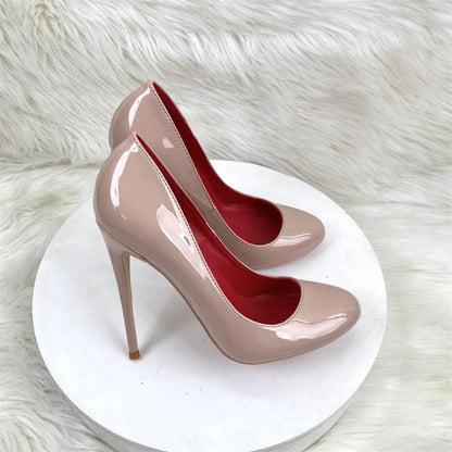 10CM 12CM Woman Stiletto Heels Fashion Round Toe Leather Women Shoes Spring Autumn Black Super High Heel Work Shoes Female Pumps Good Vibrations