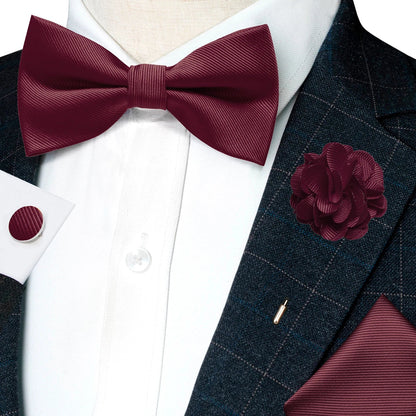 Wedding Bow Tie for Men Solid Pink Pre-tied Bowtie Pocket Square Cufflinks Corsage Set Party Business Silk Butterfly Knot Gift Good Vibrations