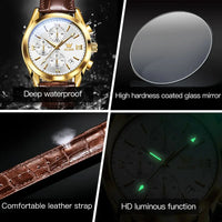 OLEVS 2872 Chronograph Men's Wristwatches Leather Strap Waterproof Luminous Original Quartz Watch for Men Luxury Sport Man Watch Good Vibrations