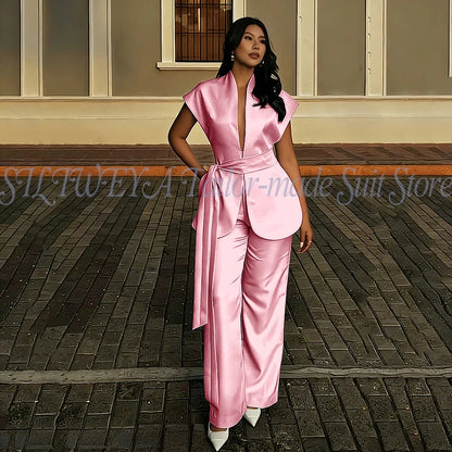 Modern Women Suits For Wedding Business Fashion 2 Pieces Sets Elegant Women's Sets Outfits Short Sleeves Jacket Pants Customized Good Vibrations