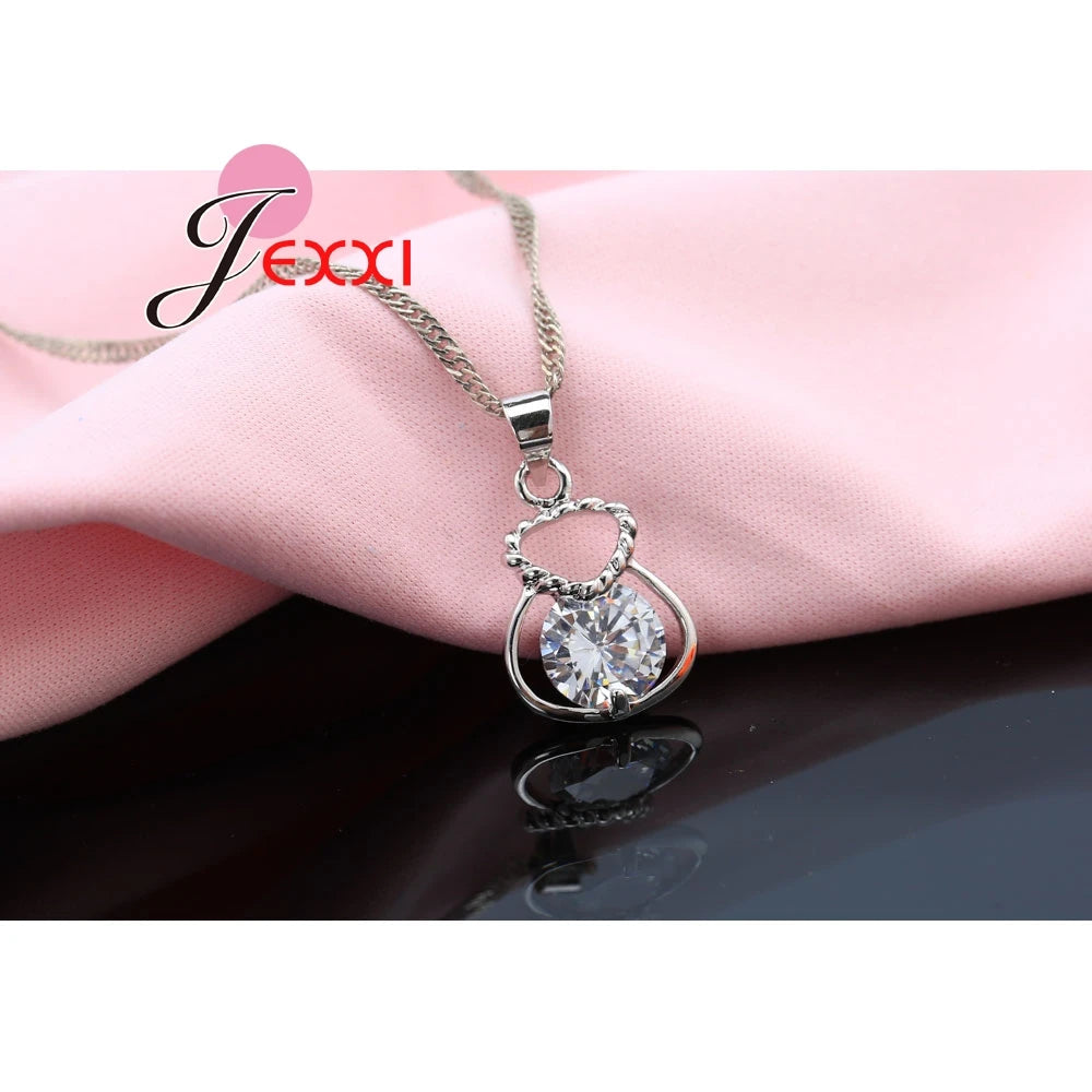 New 925 Silver Color Jewelry Sets Include Rhinestone Necklace Earrings Purse Wedding Anniversary Accessories Gift Good Vibrations