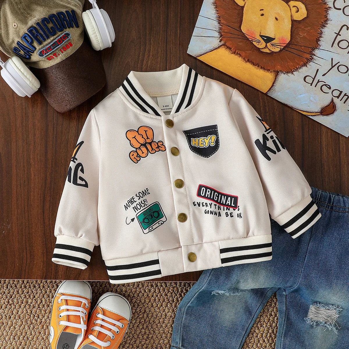 Baby Boys 2025 New Spring Autumn Baby Girls Boys Clothes Cartoon Letter Jacket Fashion Sports Costume Infant Sportswear For 1-3Y Good Vibrations