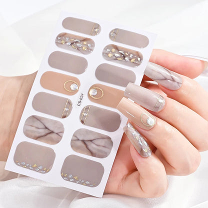 14Tip/Sheet Abalone Slice Nail Wrap Decals Baking Free Self Adhesive Nail Polish Sticker Long-Lasting Marble Gradient Nail Strip Good Vibrations