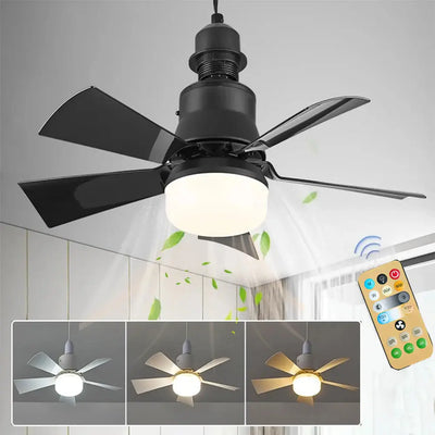 Socket LED Fan Light with Remote Small Ceiling Fans with Lights 3 Colors Dimmable LED Light Bulb Fans E26/E27 Base for Bedroom
