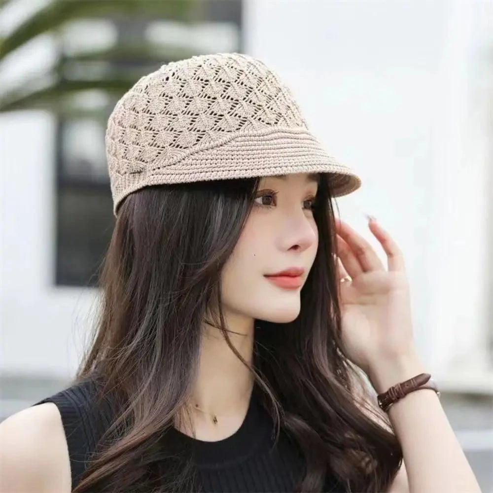 New Hat Women's Spring/Summer Peaked Cap Hollow Design Headband Women's Bucket Hats Beret Hat Good Vibrations