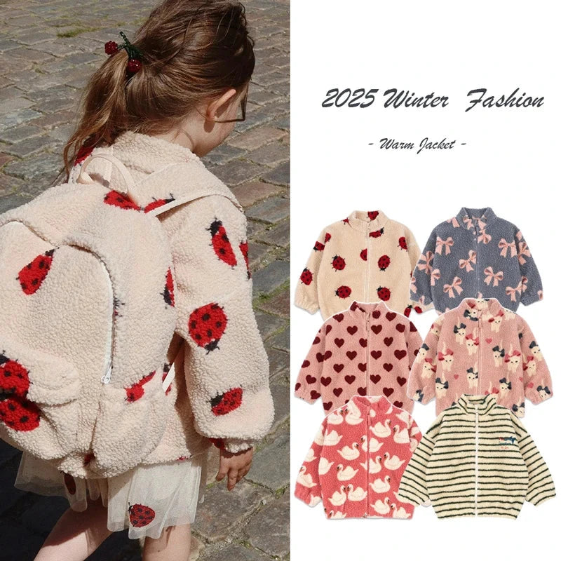 Coat Girl Cotton-padded Clothes KS 2025 Winter New Children's Lamb Wool Coat Boys Winter Jacket Outerwear Children's Clothing Good Vibrations