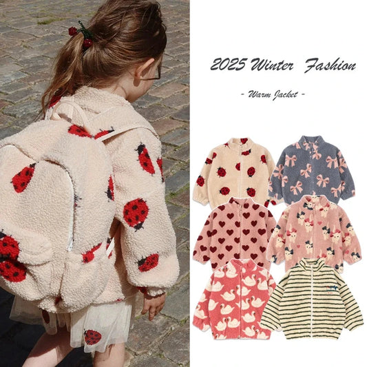 Coat Girl Cotton-padded Clothes KS 2025 Winter New Children's Lamb Wool Coat Boys Winter Jacket Outerwear Children's Clothing Good Vibrations