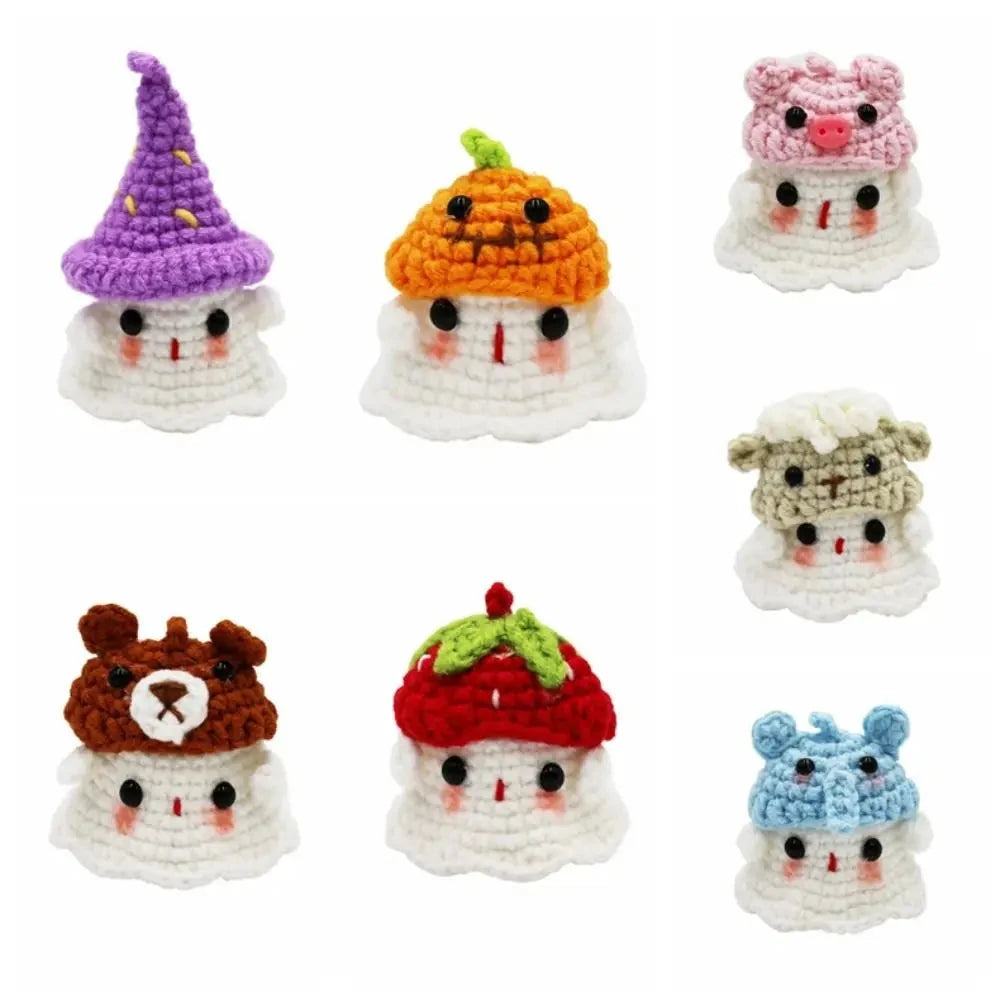Handmade Knitting Ghost Keychain Creative Crochet Little Ghost Key Pendant Car Keyring Colorful Headwear Good Vibrations