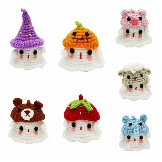 Handmade Knitting Ghost Keychain Creative Crochet Little Ghost Key Pendant Car Keyring Colorful Headwear Good Vibrations