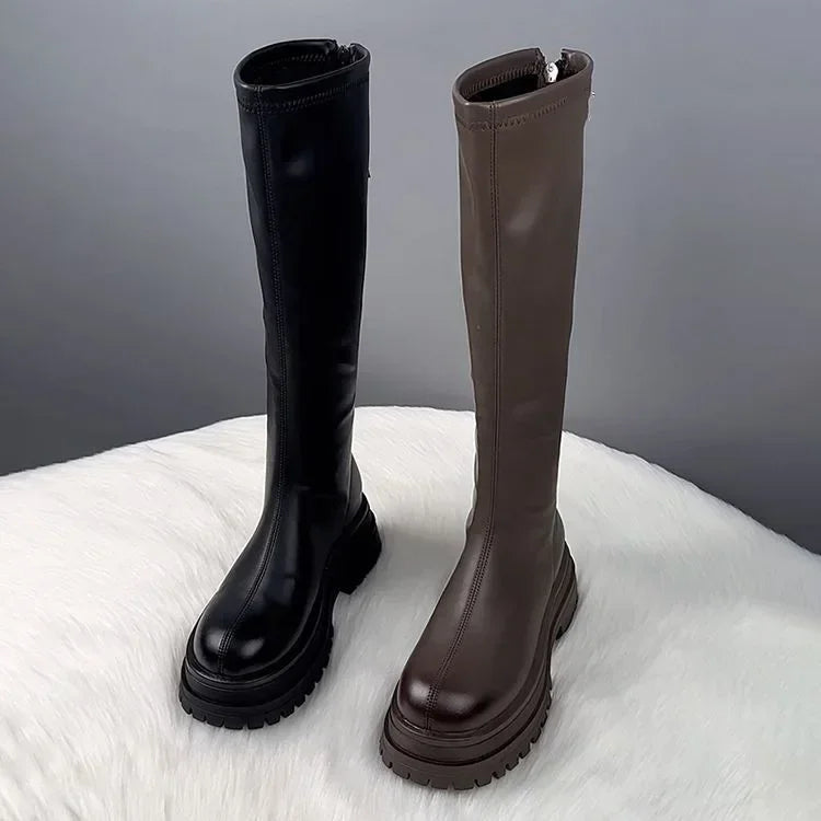 Black boots for women 2025 new autumn and winter season children's Korean version height increasing British style thick soled Good Vibrations