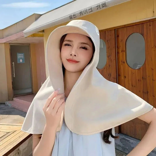 Summer Hats for Women Outdoor UV Anti Neck Protection Sun Visors for Lady Fishing Hiking Wide Brim Shawl Sunscreen Ponytail Cap Good Vibrations