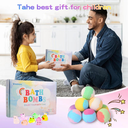 Bath Bombs for Kids with Surprise Inside, 24 Pack Natural Organic Kids Bubble Bath Fizzy for Girls Boys with Bath Toys Inside Good Vibrations