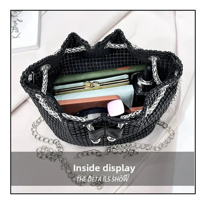 Women's Crossbody Bag with Embellished Cord Strass, Multifunctional Bucket Bag Formal Daily Use Good Vibrations