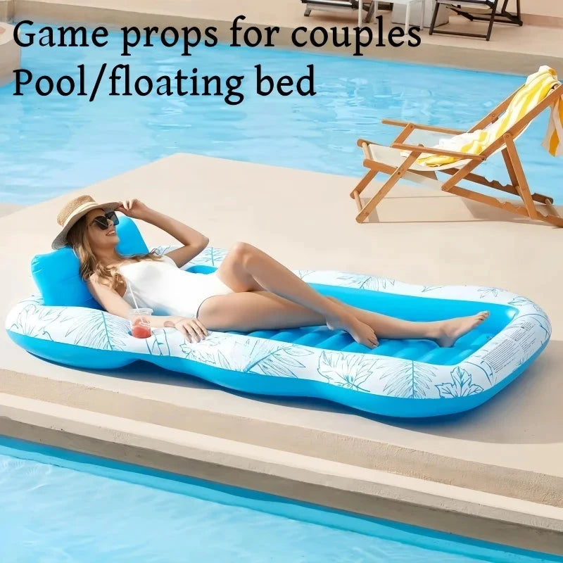Inflatable Adult Pool Lounger Float - Large Beach Sun Tanning Floaty Raft Sunbathing Water Lounge Floaties Tub with Drink Holder Good Vibrations