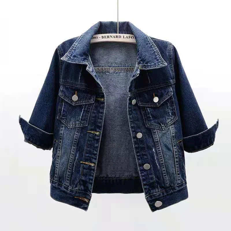 2024 New Women Spring Autumn Denim Jacket Tops Pink Color Solid Short Multicolor Feminino Three Quarter Sleeve Jean Jacket Good Vibrations