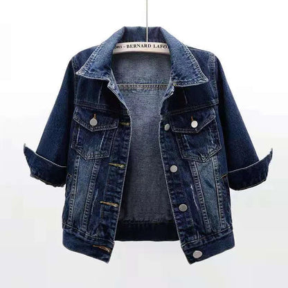 2024 New Women Spring Autumn Denim Jacket Tops Pink Color Solid Short Multicolor Feminino Three Quarter Sleeve Jean Jacket Good Vibrations