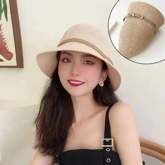 Floppy Wide Brim Sun Hat Summer Sun Protection Casual Caps Leather Buckle Fisherman Hats Women Outdoor Holiday Beach Straw Cap Good Vibrations