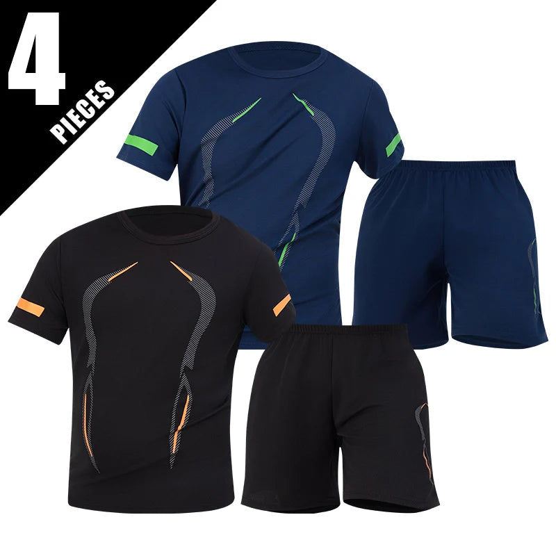 2/4/6 Pcs Plus Size Men's Quick-drying Short-sleeved Shorts Suit Men's Leisure Sports Running Fitness T-shirt Joker Shorts Teen Good Vibrations