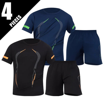2/4/6 Pcs Plus Size Men's Quick-drying Short-sleeved Shorts Suit Men's Leisure Sports Running Fitness T-shirt Joker Shorts Teen Good Vibrations