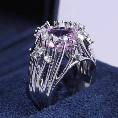 Pink Cubic Zirconia Ring Suitable for Women's Engagement Wedding Luxury Accessories Sparkling Silver Fashion Jewelry Good Vibrations