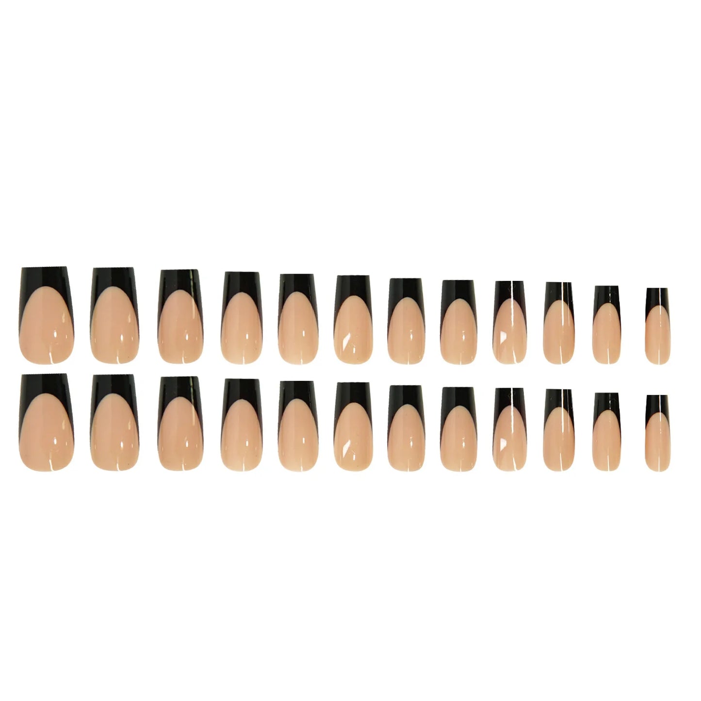 24Pcs Long Coffin French False Nails with Glue Bow Diamond Stick on Press on Acrylic Nails Black Ballerina Nail Art Manicure Tip Good Vibrations